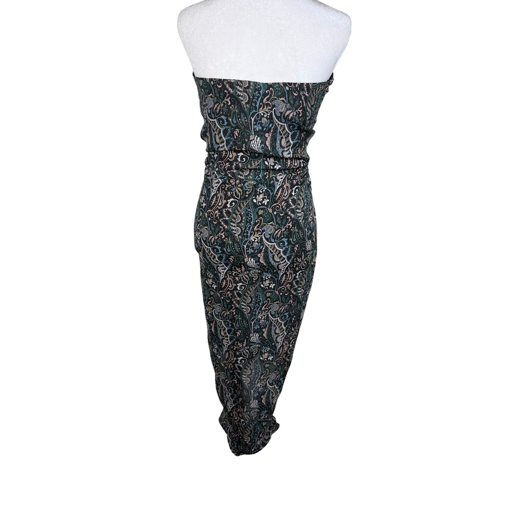 Veronica Beard Silk Paisley Strapless Dress Ruched Draped Midi 2 - Picture 5 of 9